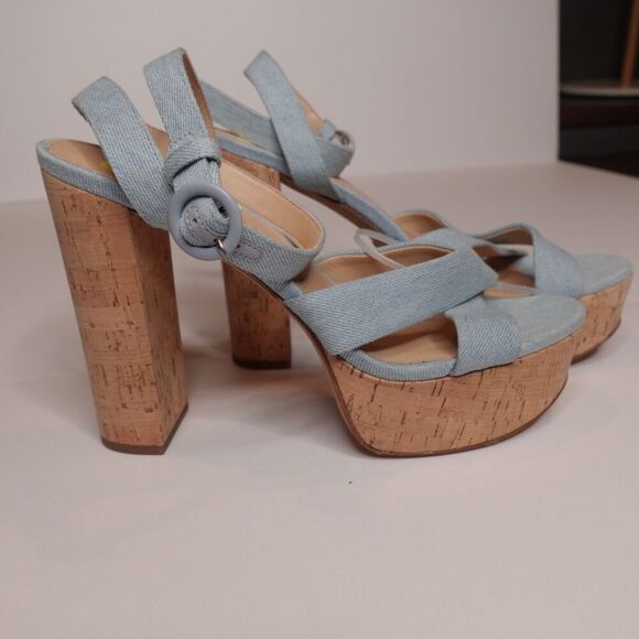 Veronica Beard Lalana Platform ankle Heels Blue Denim Women's Size 10 NEW - Picture 2 of 10